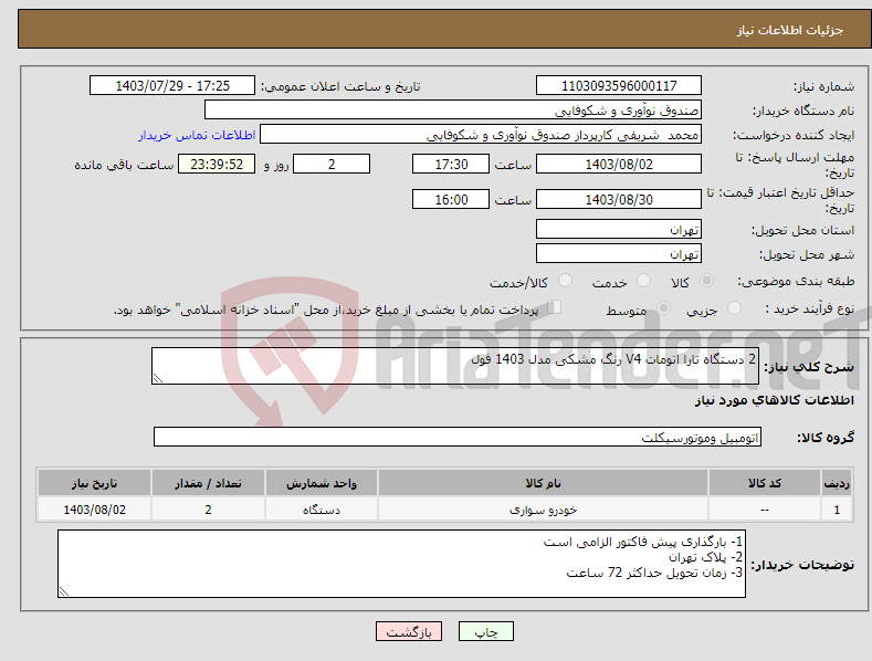 تصویر کوچک آگهی نیاز انتخاب تامین کننده-2 دستگاه تارا اتومات V4 رنگ مشکی مدل 1403 فول