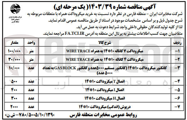 تصویر کوچک آگهی خریداری درپوش (اندگپ)میکروداکت 10*14 به تعداد 2000 عدد 