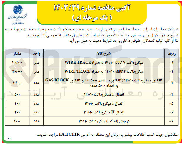تصویر کوچک آگهی خرید 100.000 متر میکروداکت ۷ کاناله ۱۰*۱۴ به همراه WIRE TRACE
