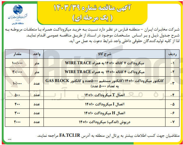 تصویر کوچک آگهی خرید 10.000 عدد کانکتور میکروداکت ۱۴*۱۰ (کانکتور مستقیم ۵۰۰۰ عدد و کانکتور GAS BLOCK به تعداد ۵۰۰۰ عدد)