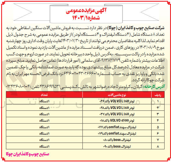 تصویر کوچک آگهی فروش ماشین آلات سنگین اسقاطی به تعداد 8 دستگاه شامل (4 دستگاه لیفتراک و 4 دستگاه لودر )