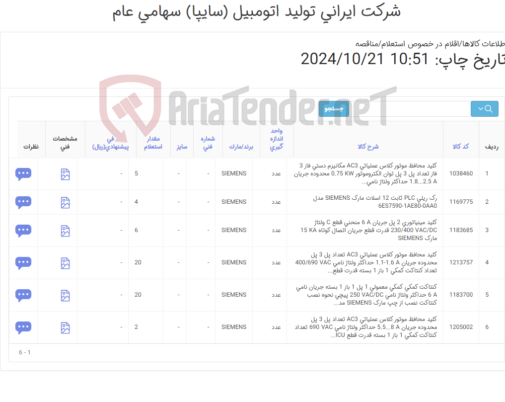 تصویر کوچک آگهی رک،کلید و کنتاکت siemens