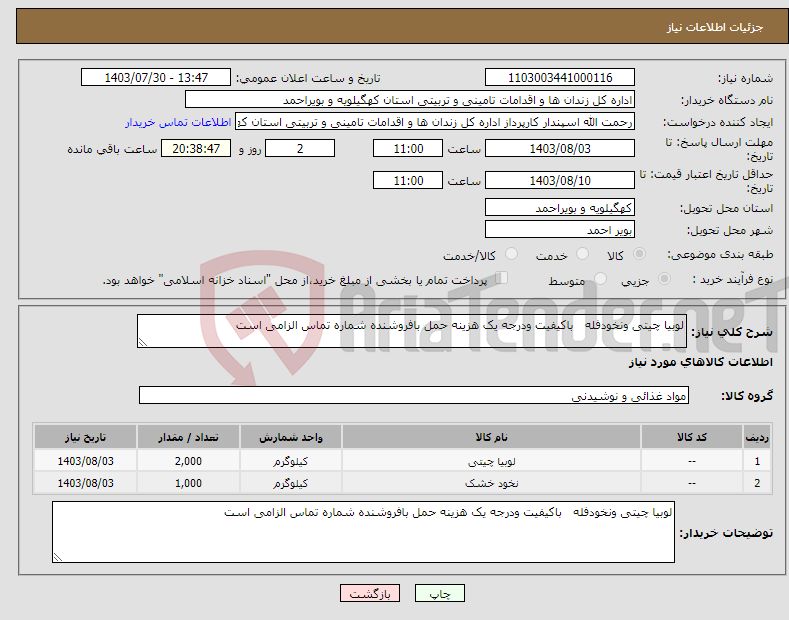 تصویر کوچک آگهی نیاز انتخاب تامین کننده-لوبیا چیتی ونخودفله باکیفیت ودرجه یک هزینه حمل بافروشنده شماره تماس الزامی است 