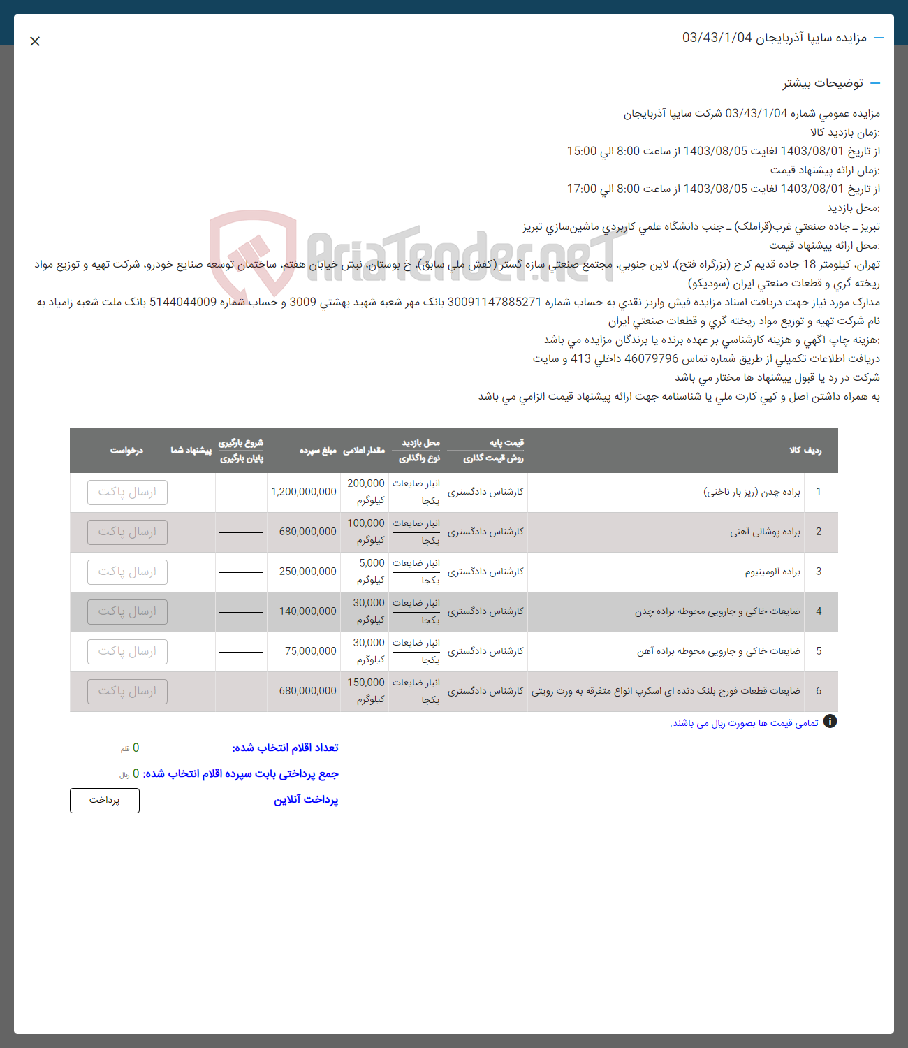 تصویر کوچک آگهی فروش اقلام شامل: براده چدن-براده آلومینیوم- ضایعات خاکی و جارویی -ضایعات خاکی -ضایعات قطعات قوذج بلنک دنده ای 