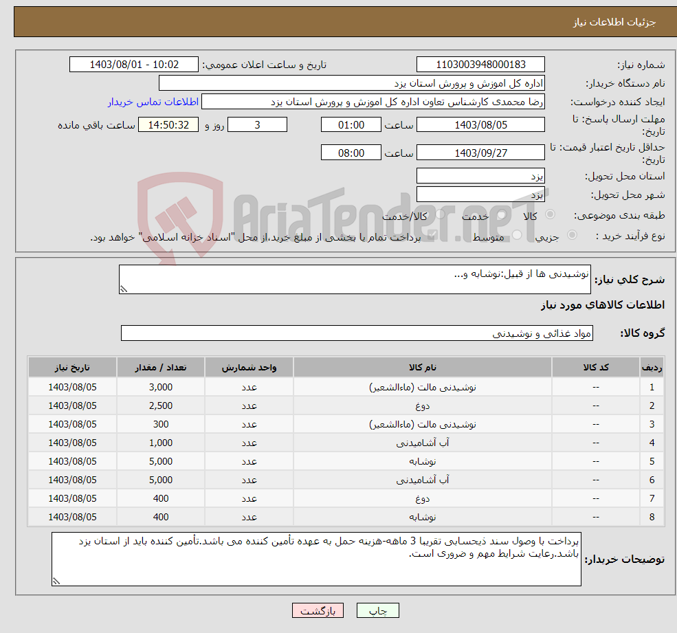 تصویر کوچک آگهی نیاز انتخاب تامین کننده-نوشیدنی ها از قبیل:نوشابه و...