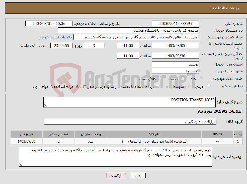 تصویر کوچک آگهی نیاز انتخاب تامین کننده-POSITION TRANSDUCCER