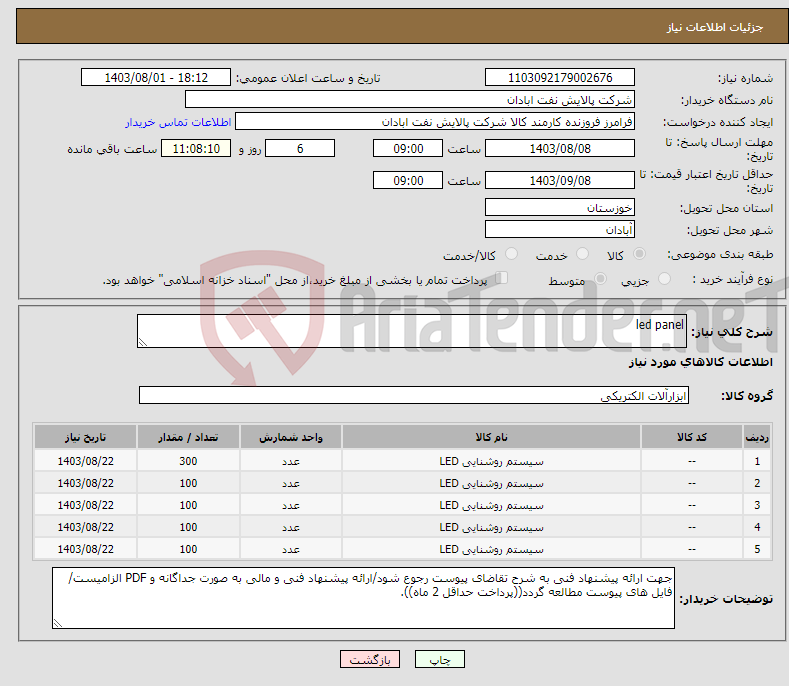 تصویر کوچک آگهی نیاز انتخاب تامین کننده-led panel