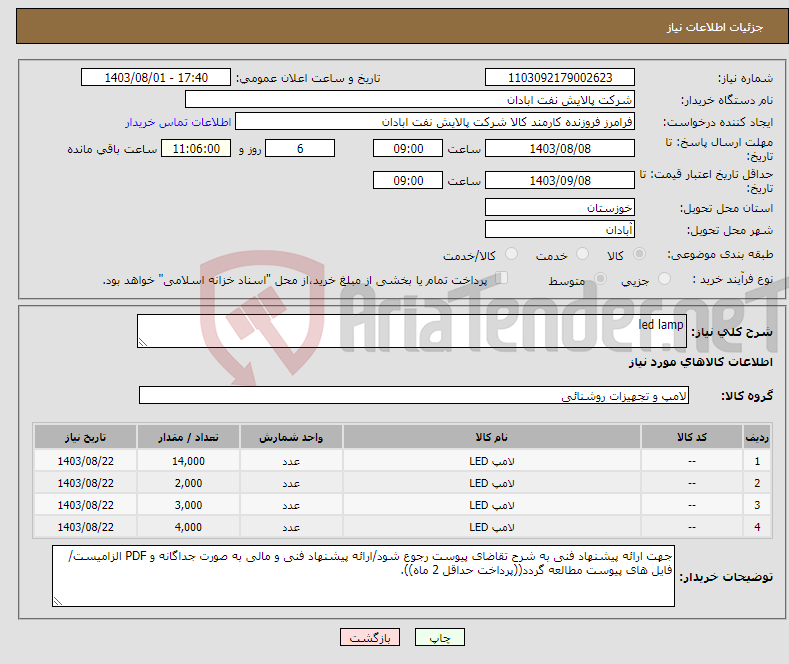 تصویر کوچک آگهی نیاز انتخاب تامین کننده-led lamp