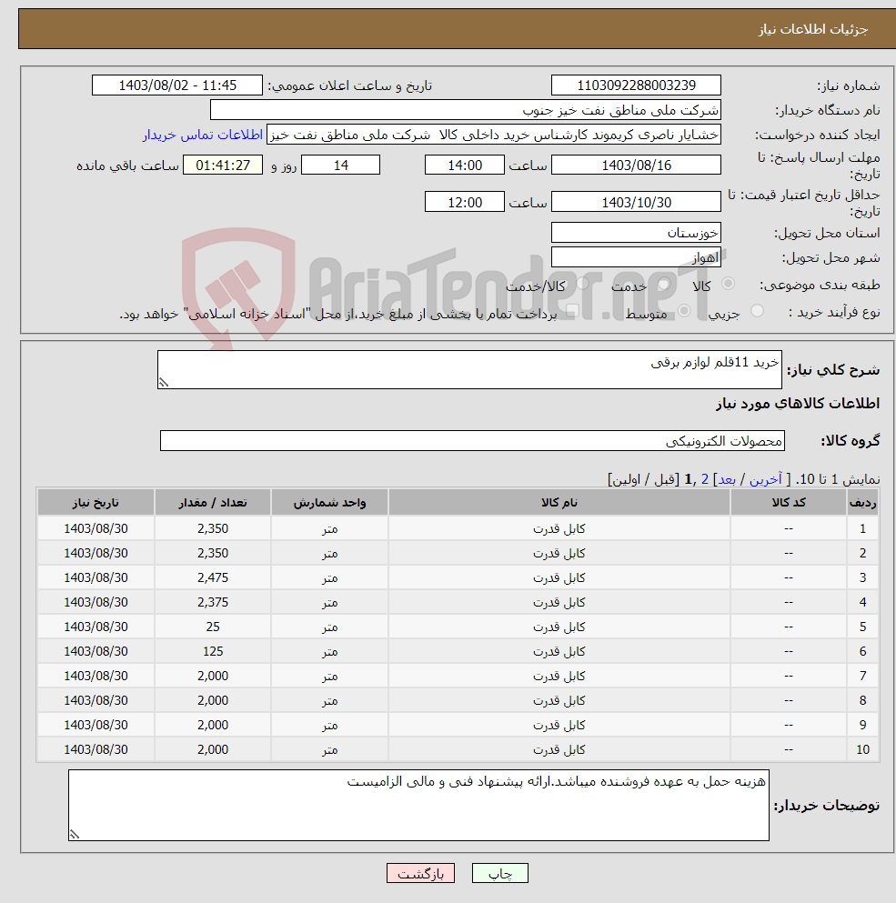 تصویر کوچک آگهی نیاز انتخاب تامین کننده-خرید 11قلم لوازم برقی