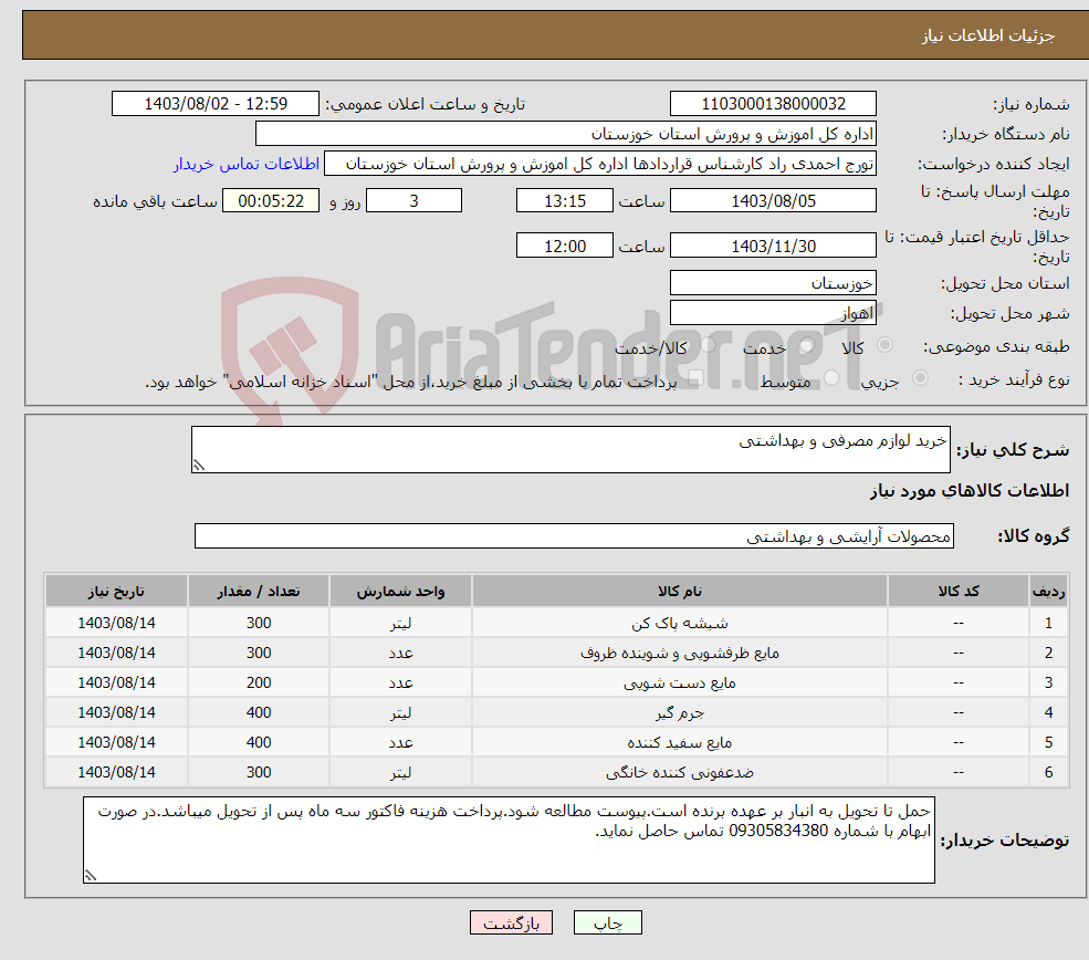 تصویر کوچک آگهی نیاز انتخاب تامین کننده-خرید لوازم مصرفی و بهداشتی 