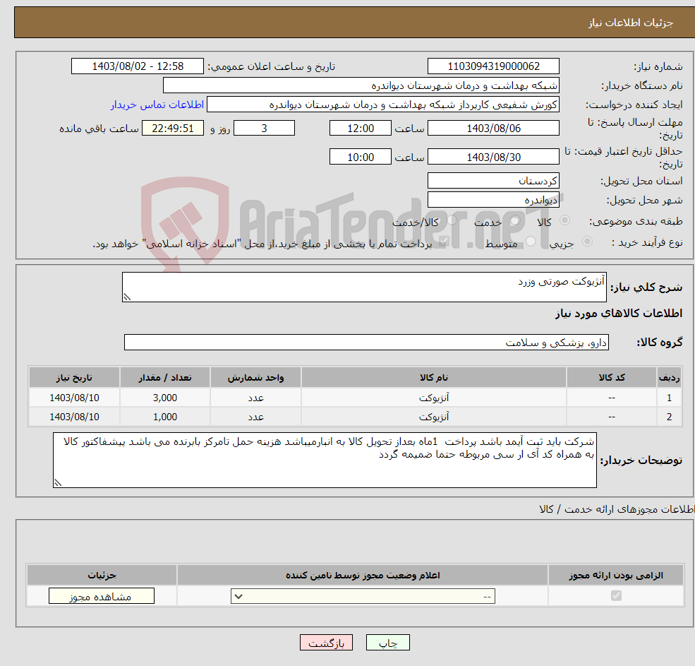 تصویر کوچک آگهی نیاز انتخاب تامین کننده-آنژیوکت صورتی وزرد 