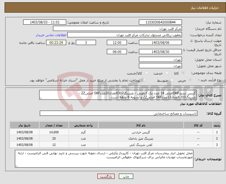 تصویر کوچک آگهی نیاز انتخاب تامین کننده-گریس نسوزSKFاصلی 14 عدد یک کیلویی - بلبرینگ6307تعداد20عددSKF اصلیZZ - بلبرینگ6310تعداد12عددSKF اصلیZZ و تسویه 6 ماهه است .