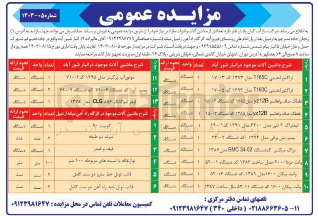 تصویر کوچک آگهی فروش تعدادی از ماشین آلات مازاد بر نیاز خود 