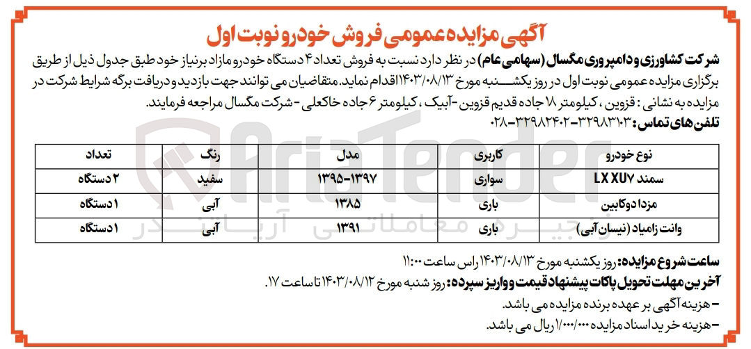 تصویر کوچک آگهی فروش تعداد 4 دستگاه خودرو مازاد 