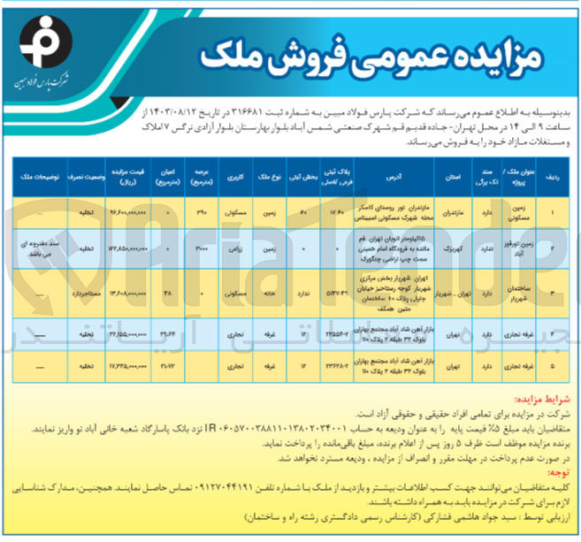 تصویر کوچک آگهی فروش املاک و مستغلات در 5 ردیف باکاربری مسکونی ،زراعی ،تجاری 