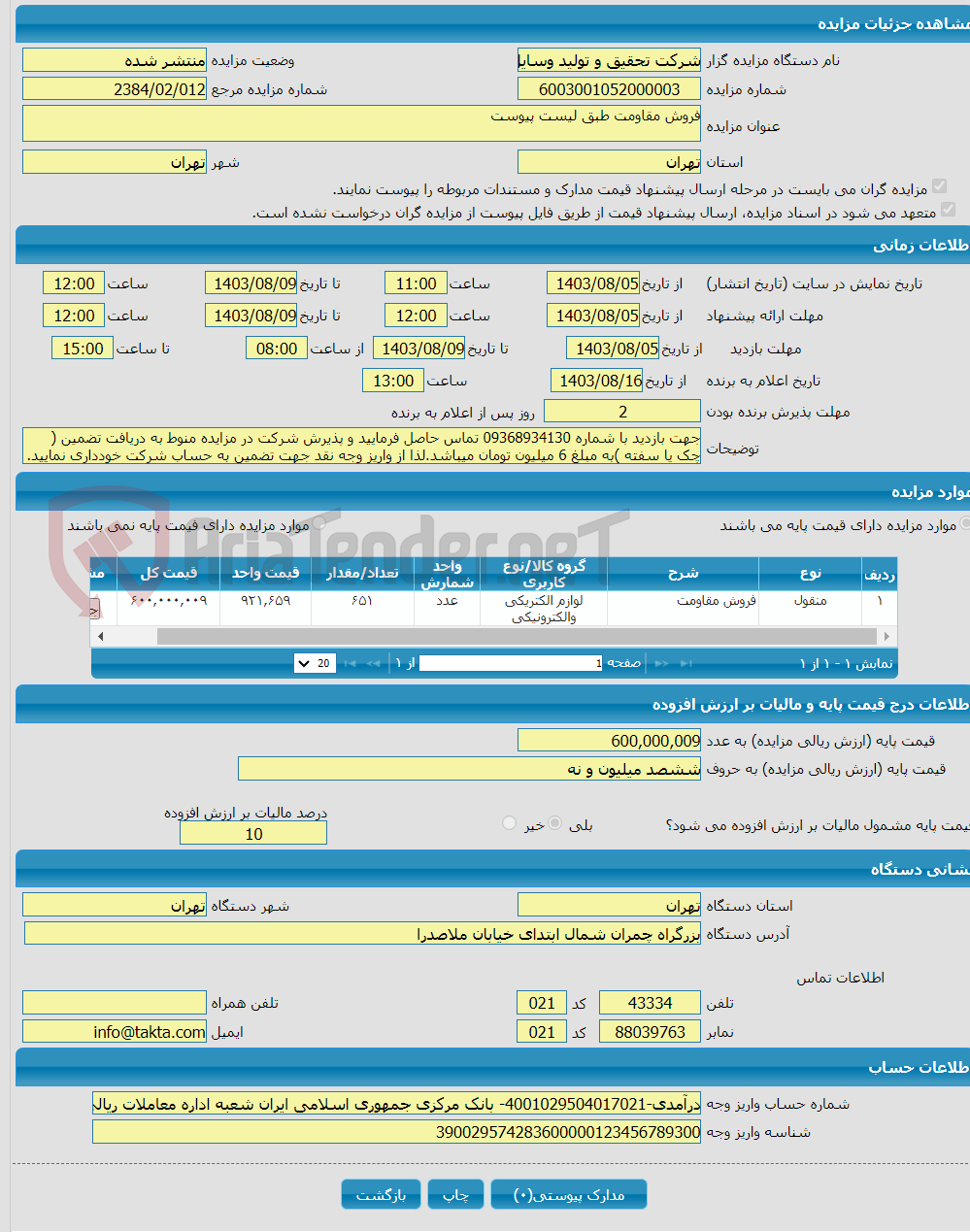 تصویر کوچک آگهی فروش مقاومت طبق لیست پیوست