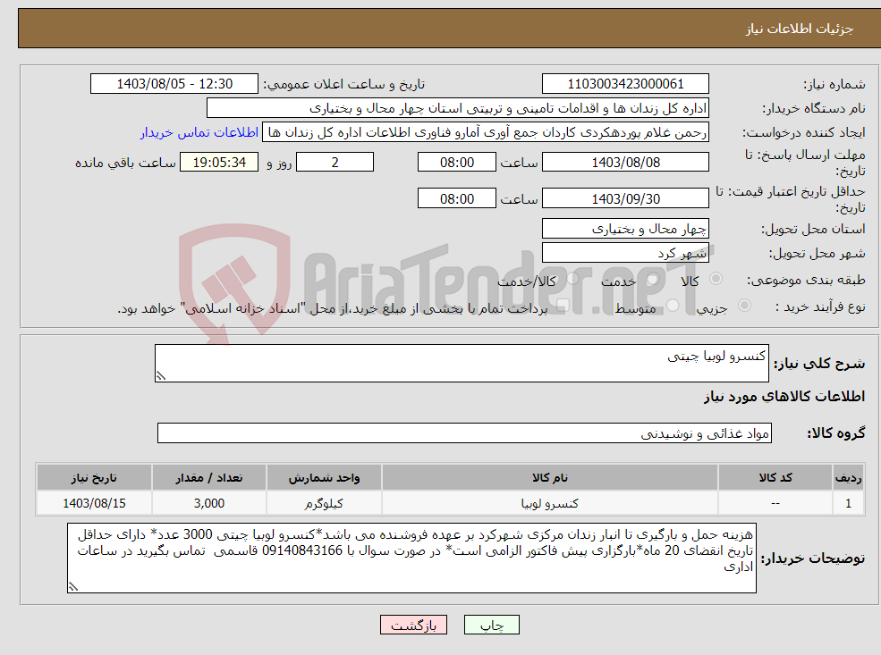 تصویر کوچک آگهی نیاز انتخاب تامین کننده-کنسرو لوبیا چیتی