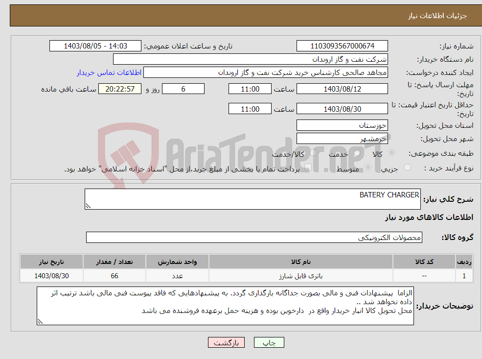 تصویر کوچک آگهی نیاز انتخاب تامین کننده-BATERY CHARGER 