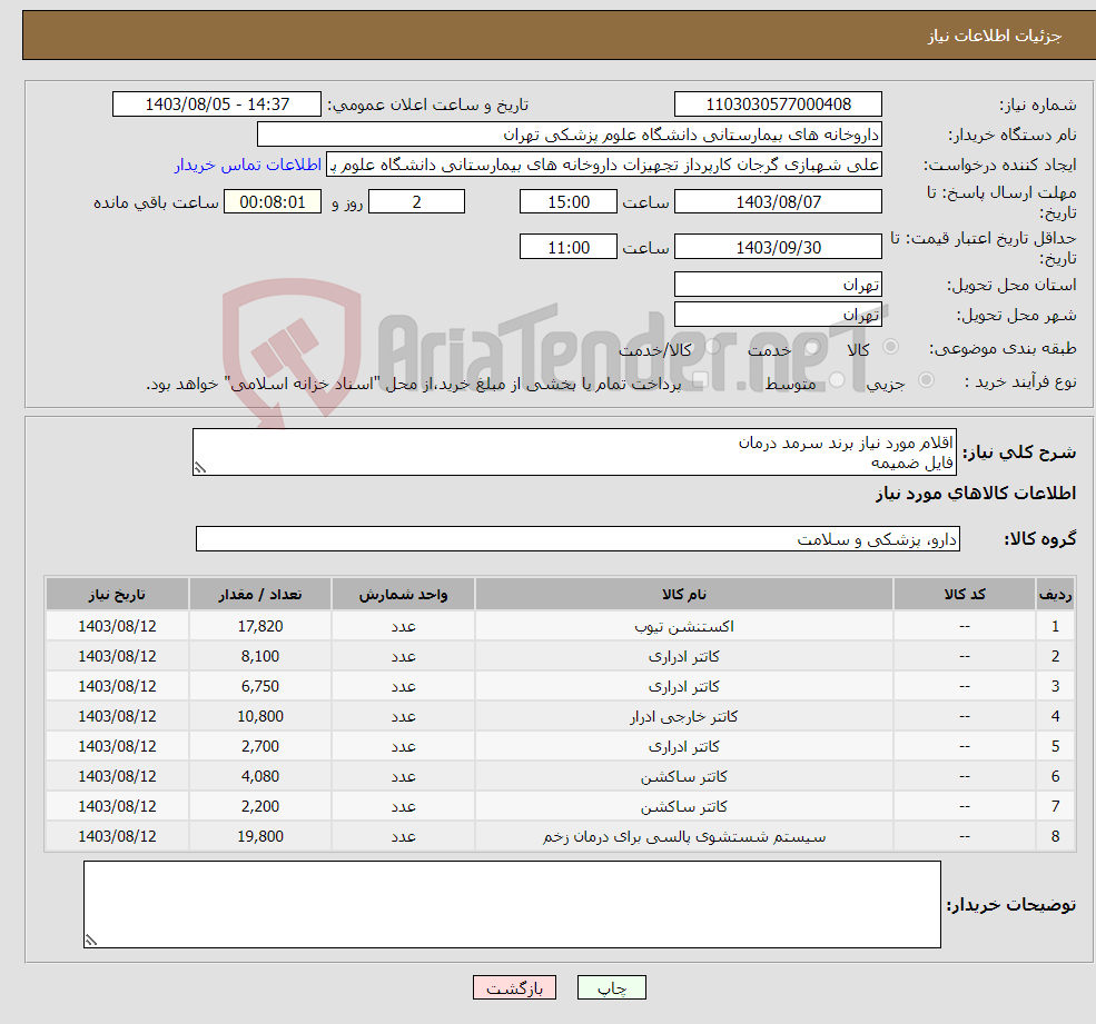 تصویر کوچک آگهی نیاز انتخاب تامین کننده-اقلام مورد نیاز برند سرمد درمان فایل ضمیمه