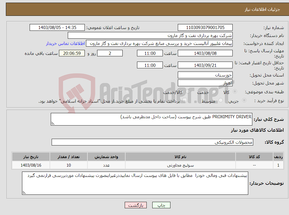 تصویر کوچک آگهی نیاز انتخاب تامین کننده-PROXIMITY DRIVER طبق شرح پیوست (ساخت داخل مدنظرمی باشد)