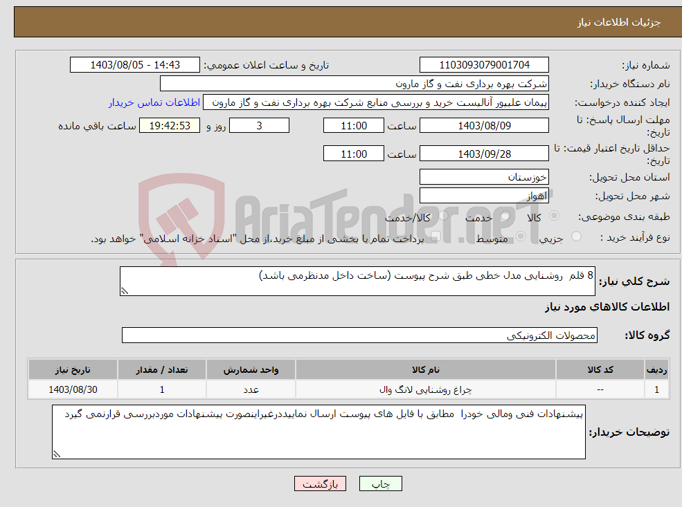 تصویر کوچک آگهی نیاز انتخاب تامین کننده-8 قلم روشنایی مدل خطی طبق شرح پیوست (ساخت داخل مدنظرمی باشد)