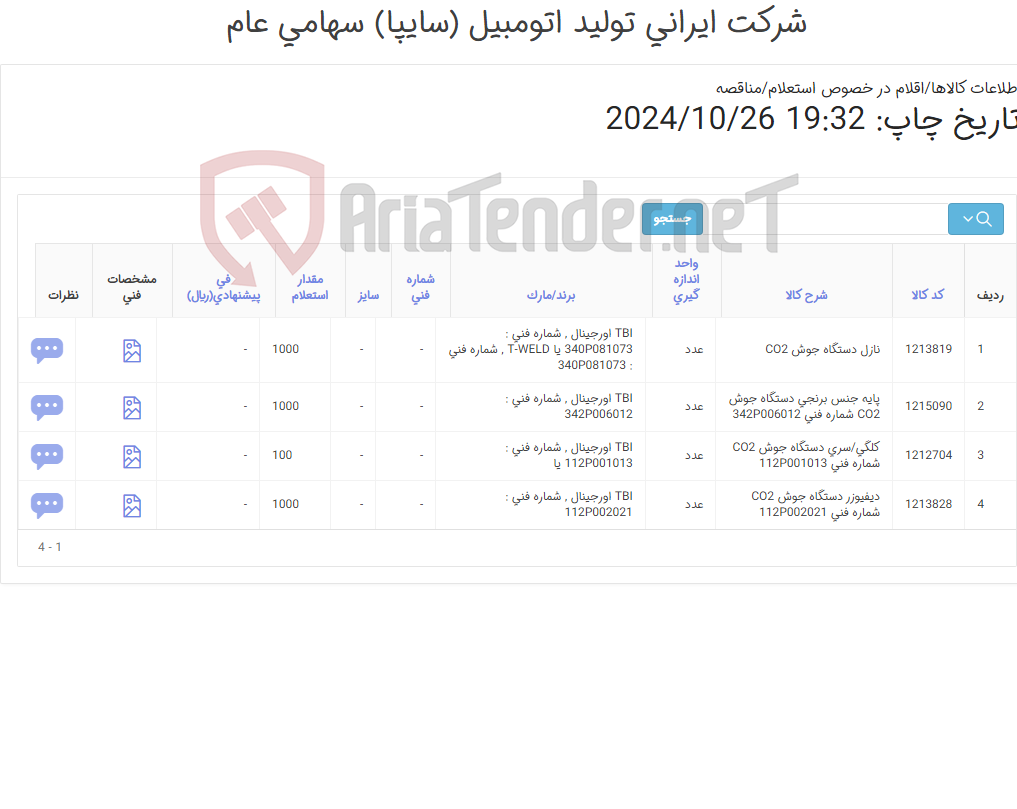 تصویر کوچک آگهی تامین چهار ردیف نازل، کلگی/سری، دیفیوزر و پایه جنس ‎برنجی‏ دستگاه جوش