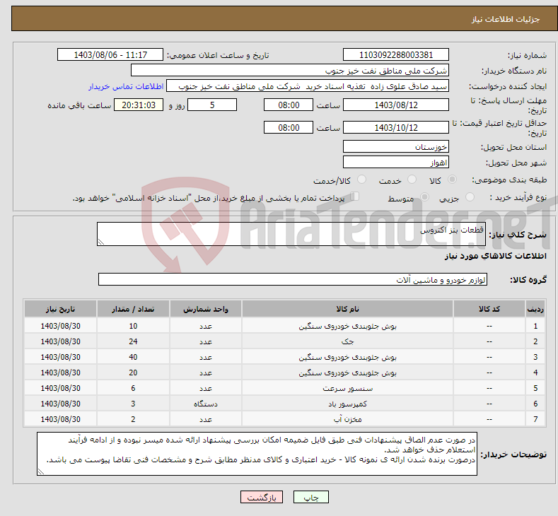 تصویر کوچک آگهی نیاز انتخاب تامین کننده-قطعات بنز اکتروس