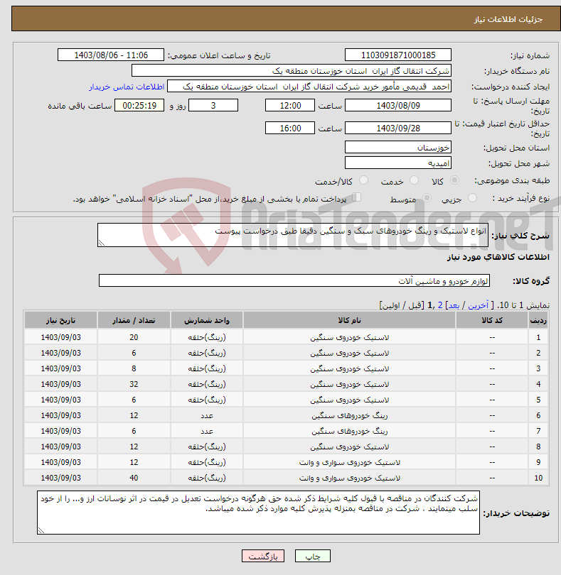 تصویر کوچک آگهی نیاز انتخاب تامین کننده-انواع لاستیک و رینگ خودروهای سبک و سنگین دقیقا طبق درخواست پیوست