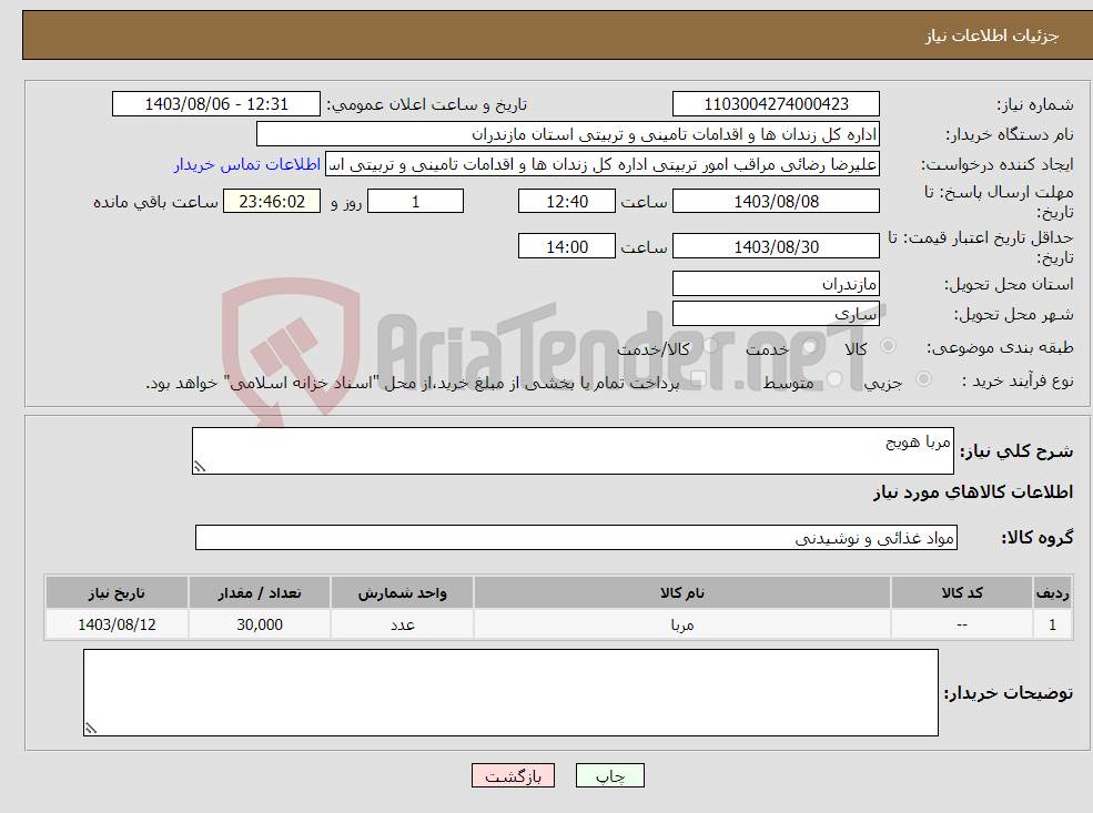 تصویر کوچک آگهی نیاز انتخاب تامین کننده-مربا هویج