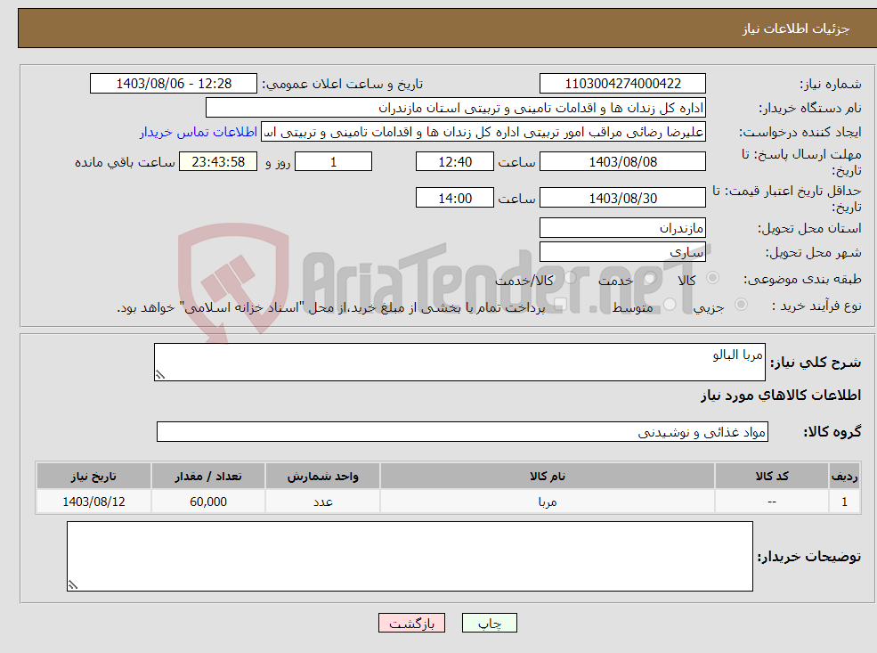 تصویر کوچک آگهی نیاز انتخاب تامین کننده-مربا البالو 