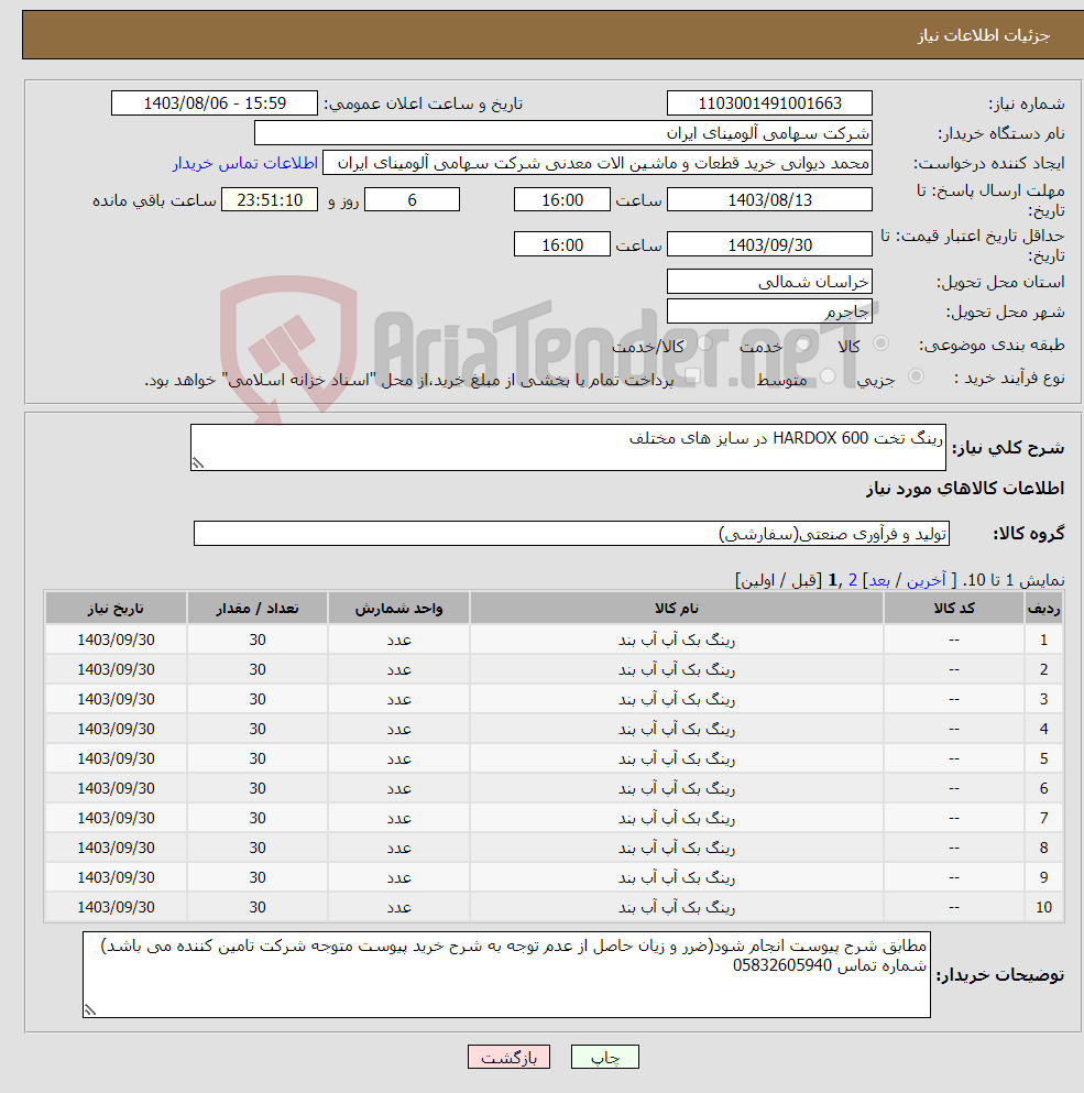 تصویر کوچک آگهی نیاز انتخاب تامین کننده-رینگ ‎تخت‏ ‎HARDOX 600‏ در سایز های مختلف 