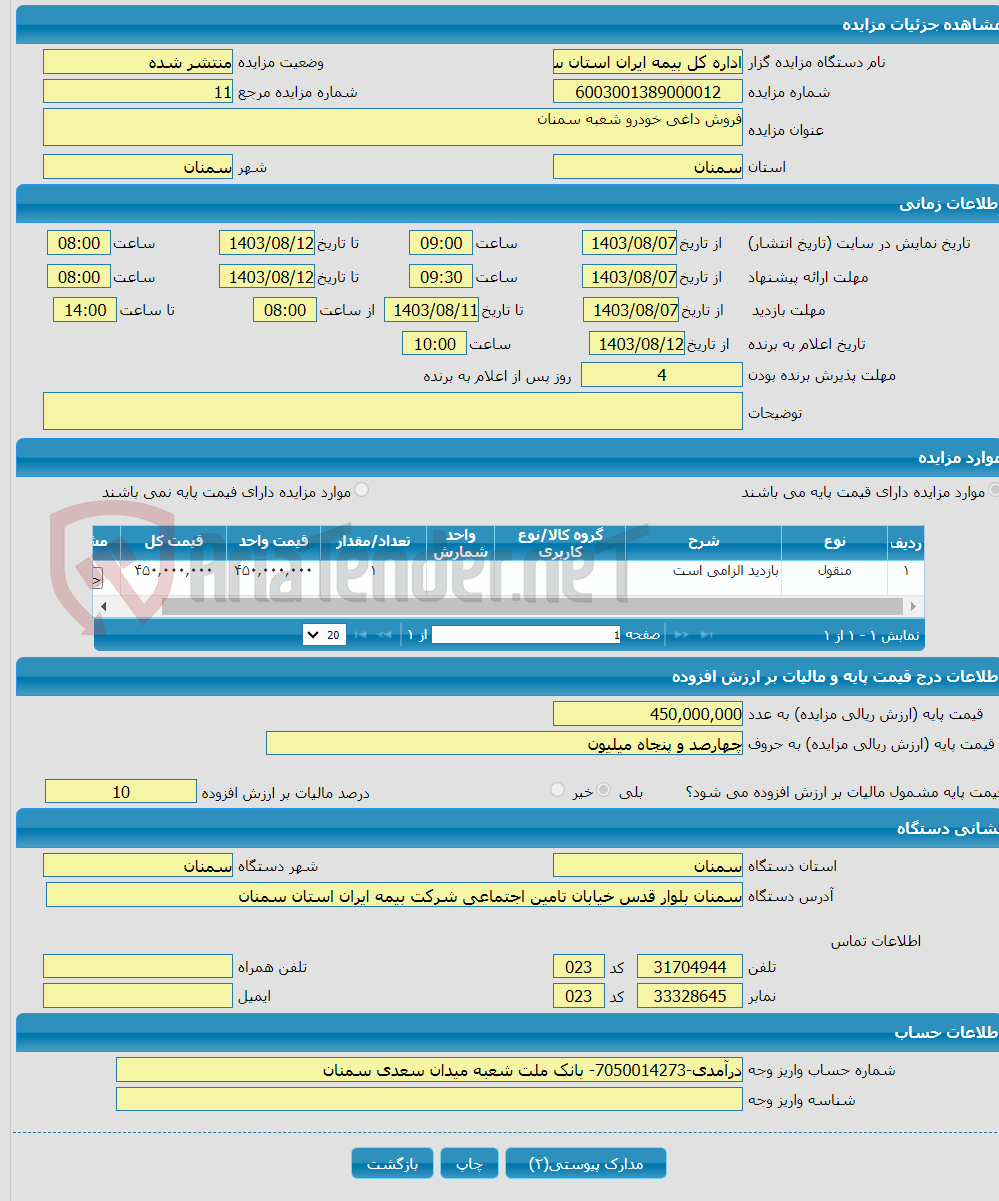 تصویر کوچک آگهی فروش داغی خودرو شعبه سمنان