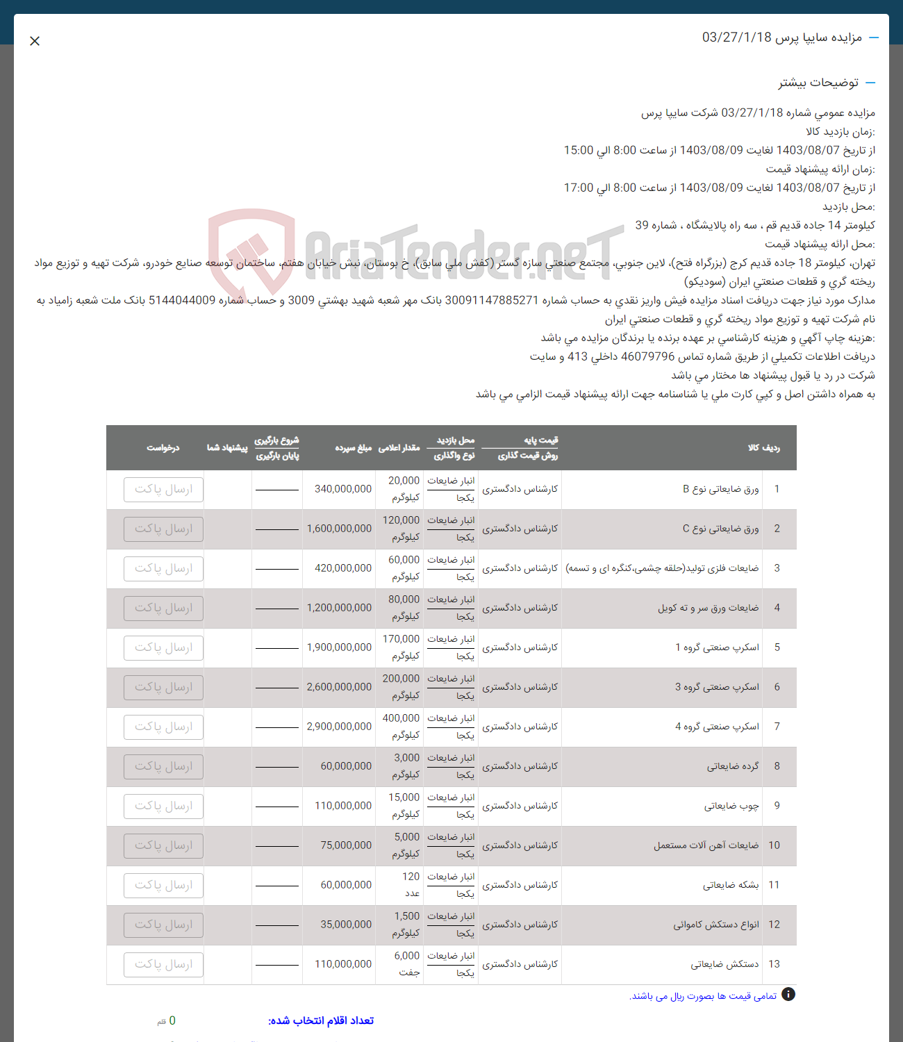 تصویر کوچک آگهی فروش اقلام شامل :ورق ضایعاتی -ضایعات فلز-اسکرپ صنعتی -گرده ضایعاتی -ضایعات آهن- بشکه ضایعاتی -انواع دستکش