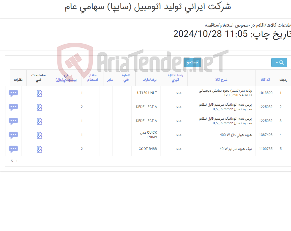 تصویر کوچک آگهی ولت متر، نوک ‎هویه‏ ، هویه ‎هوای داغ‏، پرس ‎نیمه اتوماتیک‏ ‎سرسیم‏