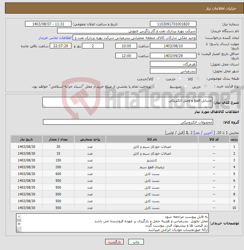 تصویر کوچک آگهی نیاز انتخاب تامین کننده-وسایل قطع و وصل الکتریکی