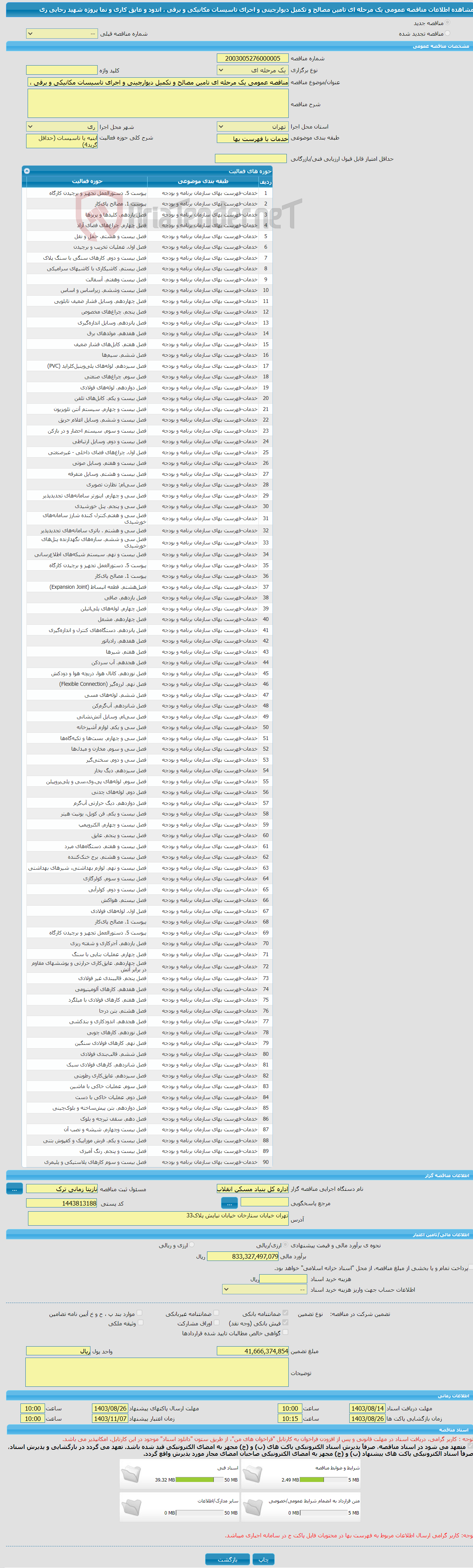 تصویر کوچک آگهی مناقصه عمومی یک مرحله ای تامین مصالح و تکمیل دیوارچینی و اجرای تاسیسات مکانیکی و برقی ، اندود و عایق کاری و نما پروژه شهید رجایی ری