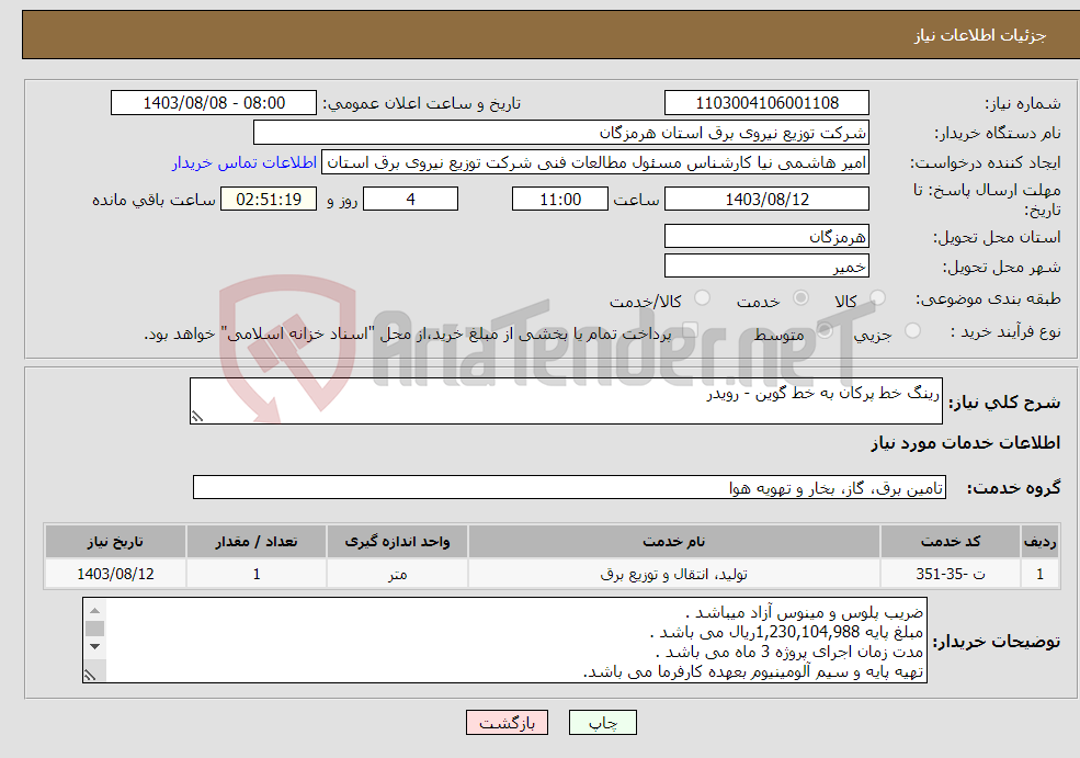 تصویر کوچک آگهی نیاز انتخاب تامین کننده-رینگ خط پرکان به خط گوین - رویدر