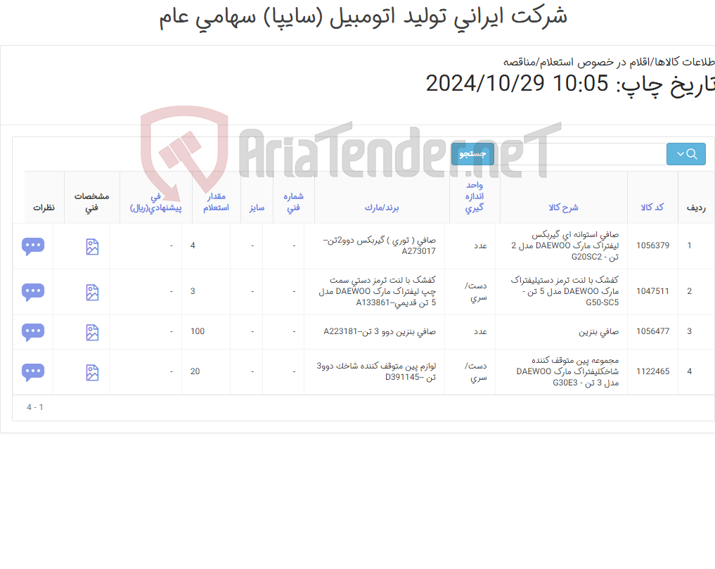 تصویر کوچک آگهی لوازم لیفتراک دوو
