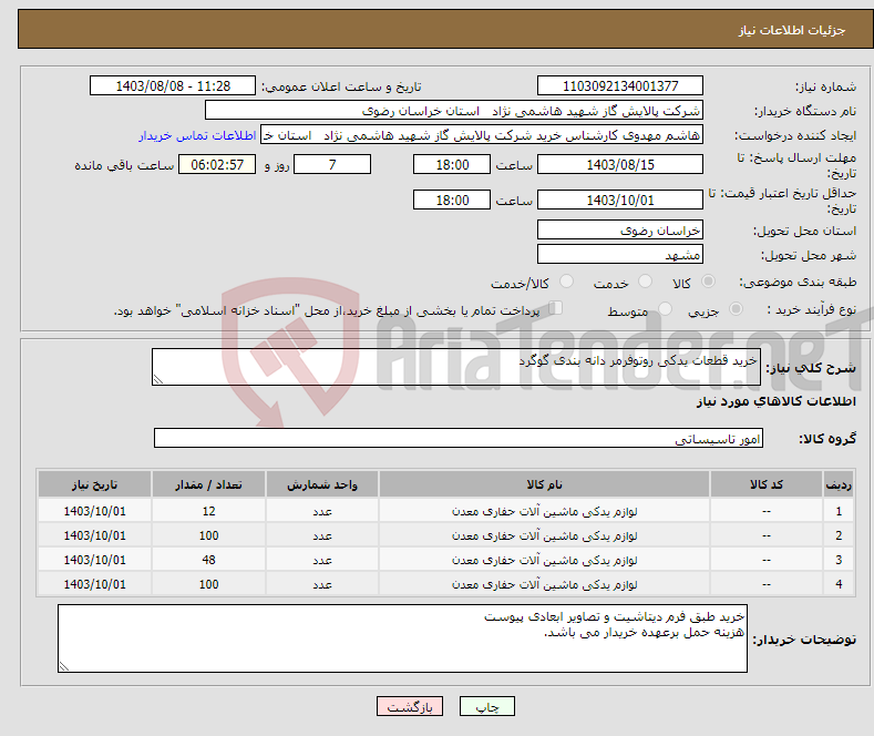 تصویر کوچک آگهی نیاز انتخاب تامین کننده-خرید قطعات یدکی روتوفرمر دانه بندی گوگرد