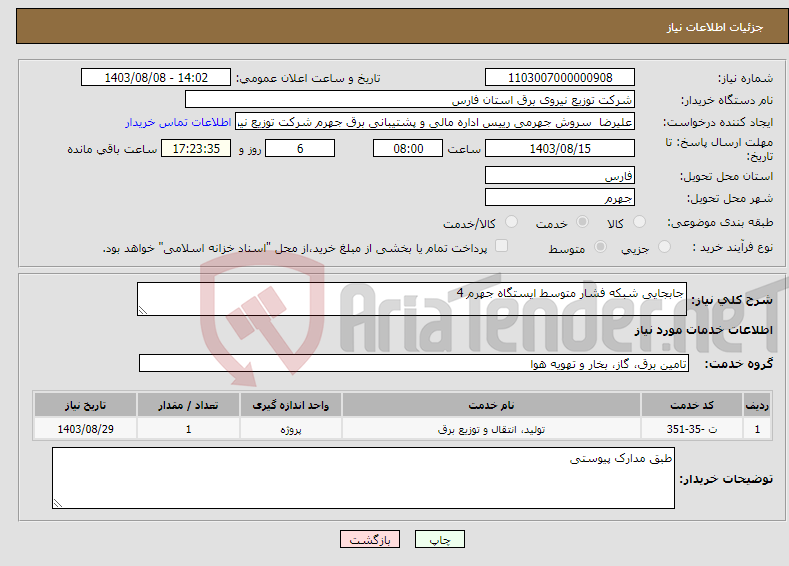 تصویر کوچک آگهی نیاز انتخاب تامین کننده-جابجایی شبکه فشار متوسط ایستگاه جهرم 4
