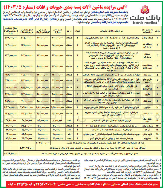 تصویر کوچک آگهی فروش ماشین آلات بسته بندی حبوبات و غلات :
دستگاه بوجاری - دستگاه جو پوست کن - دستگاه پوست گیر - دستگاه بسته بندی غلات - تسمه نقاله - مارپیچ جلو برنده - الواتور (بالابرنده) - حلزون - تسمه نقاله - سیکلون - تسمه نقاله - بشکه حمل غلات - باسکول توزین - میز کار - لوازم یدکی - چهارپایه