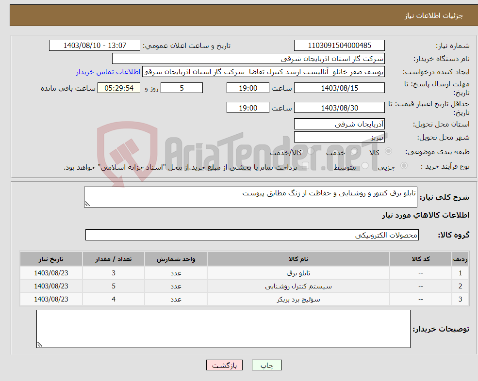 تصویر کوچک آگهی نیاز انتخاب تامین کننده-تابلو برق کنتور و روشنایی و حفاظت از زنگ مطابق پیوست