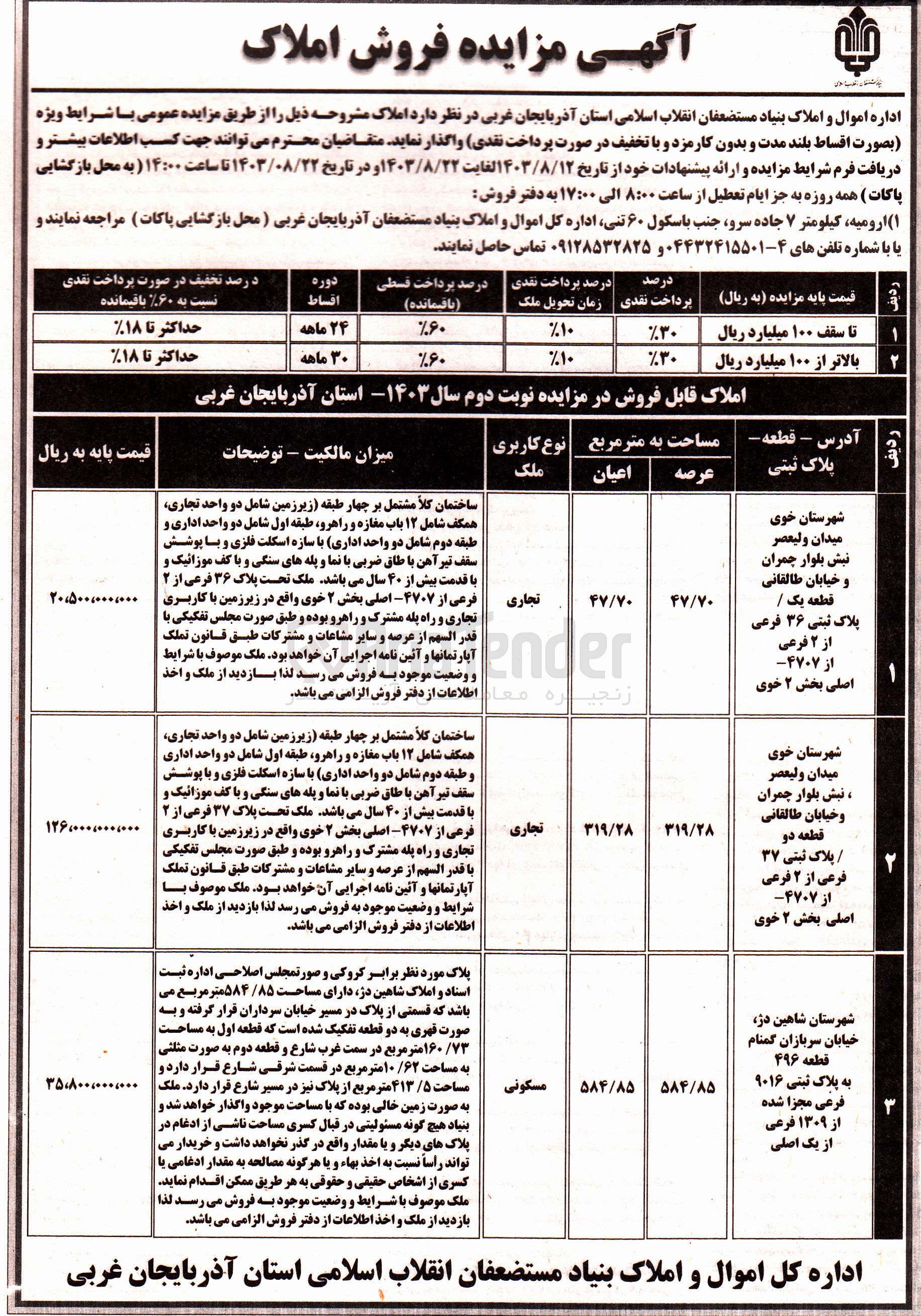 تصویر کوچک آگهی فروش املاک در 3 ردیف با کاربری تجاری و مسکونی