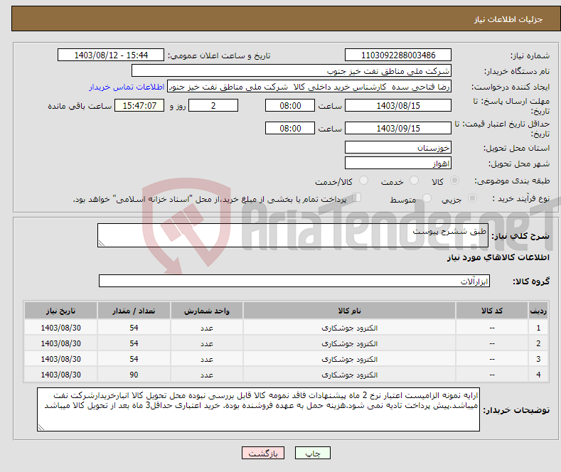 تصویر کوچک آگهی نیاز انتخاب تامین کننده-طبق ششرح پیوست