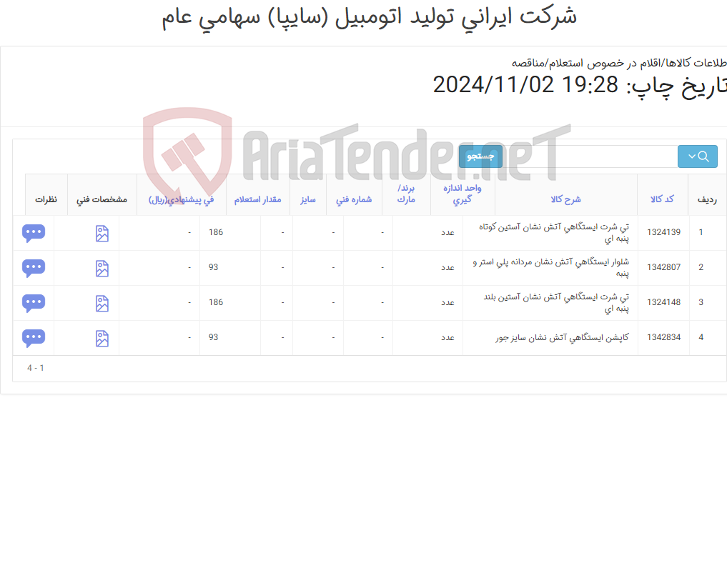 تصویر کوچک آگهی خرید 4 آیتم البسه آتش نشانی مطابق اطلاعات پیوست