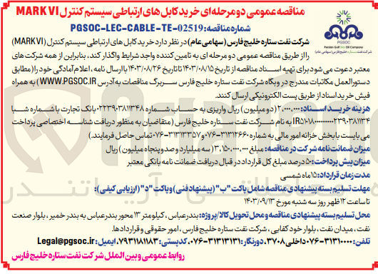 تصویر کوچک آگهی خرید کابل های ارتباطی سیستم کنترل markvi