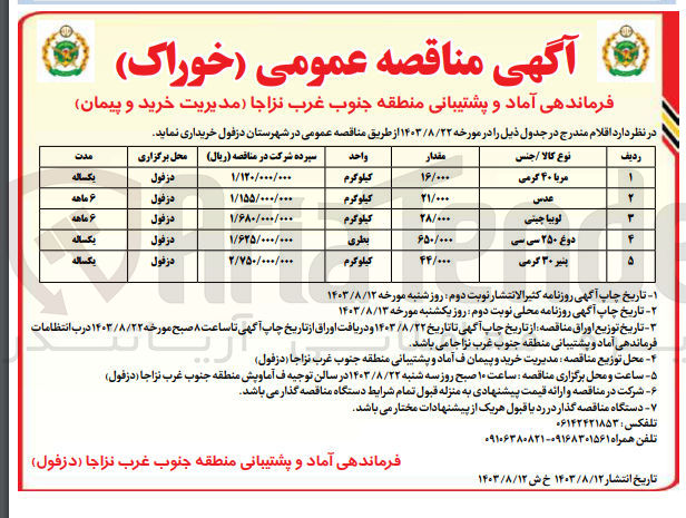 تصویر کوچک آگهی خریداری لوبیاچیتی به مقدار 28/000 کیلوگرم 