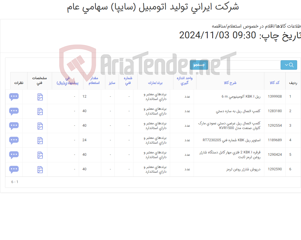 تصویر کوچک آگهی تامین شش ردیف ریل,کلمپ ‎اتصال,قرقره و ...