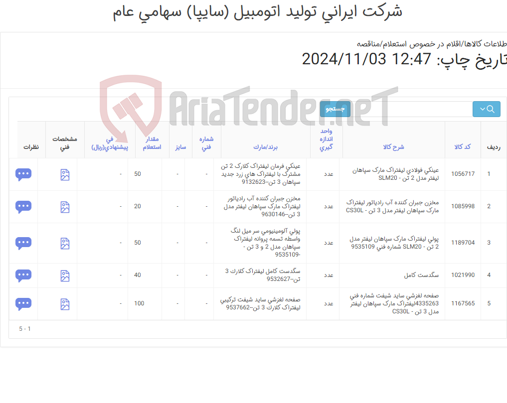 تصویر کوچک آگهی لوازم یدکی لیفتراک سپاهانی