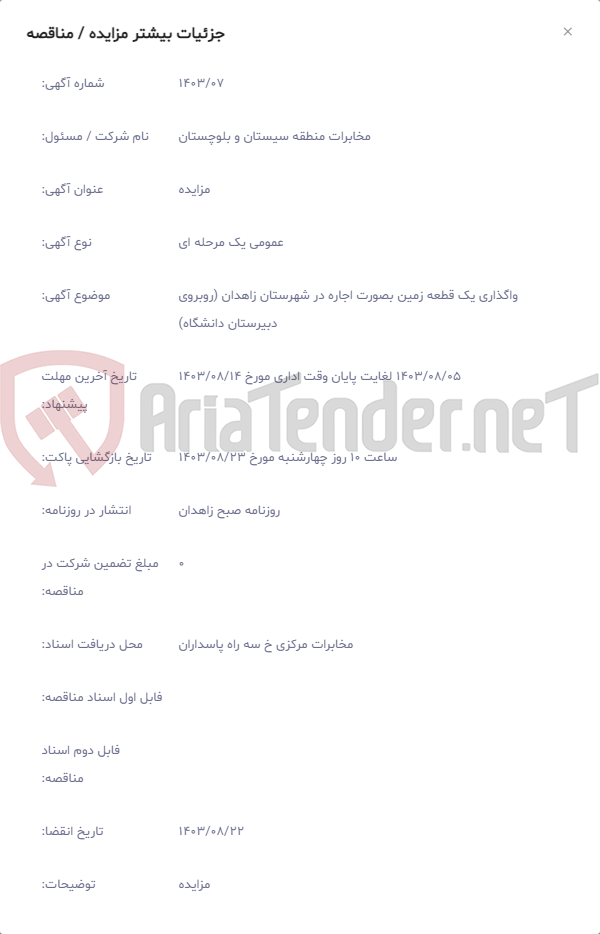 تصویر کوچک آگهی واگذاری یک قطعه زمین بصورت اجاره در شهرستان زاهدان (روبروی دبیرستان دانشگاه)